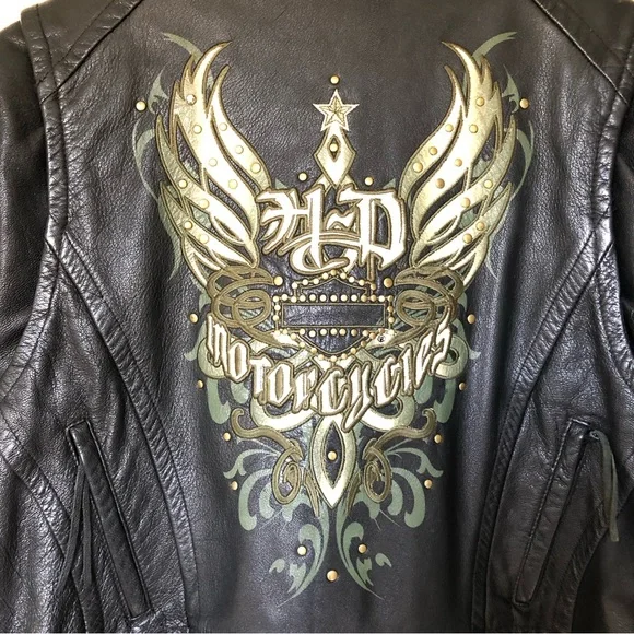 Women’s Harley Davison Gunuine Leather Motorcycle Jacket Size Large Embroidered - Picture 2 of 10